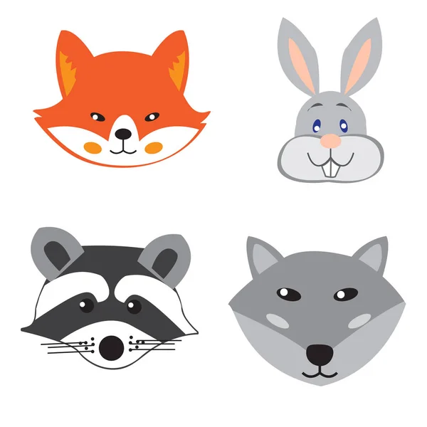 Conjunto de cabezas de animales en estilo Doodle sobre fondo blanco — Vector de stock