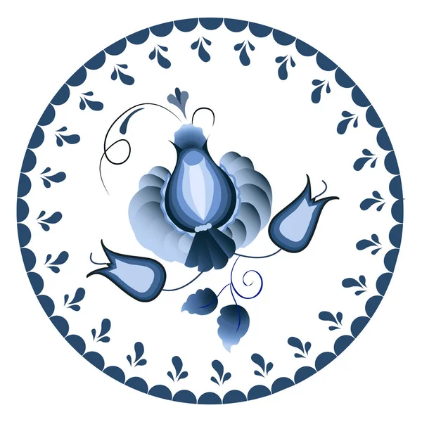 Ornamento circular nacional russo. Padrão floral azul em Gzhel — Vetor de Stock