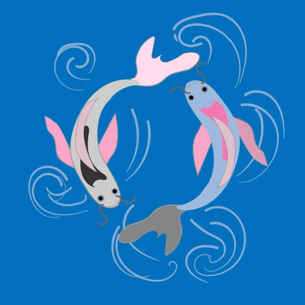 Dos símbolos koi peces, agua y fuego, colorido vector ilustrati — Vector de stock