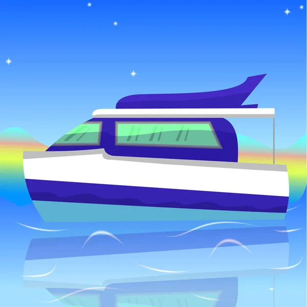 Desenhos animados ilustração de um navio, barco, iate, barco contra o se —  Vetores de Stock