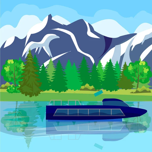Cartoon illustration of a ship, boat, yacht, boat against the se — Stock Vector