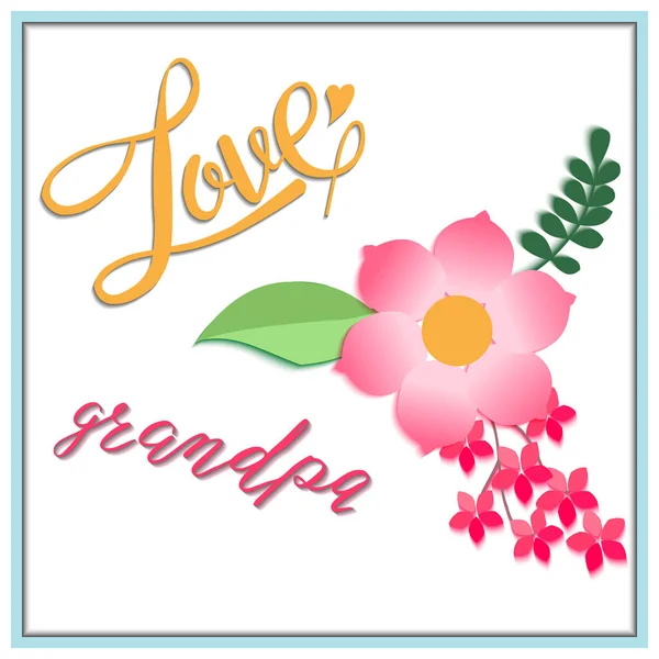 Dia do cartão avós, a inscrição com amor, fluxo bonito —  Vetores de Stock
