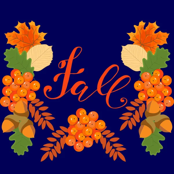 Sonbahar çelenk akçaağaç yaprakları, huş ağacı veya toplamak üvez meyveleri, meşe palamudu 