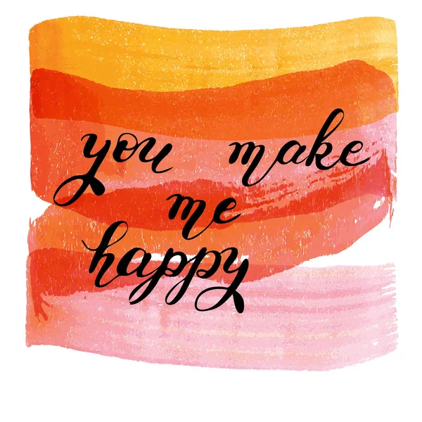 Você me faz feliz, letras desenhadas à mão na textura aquarela —  Vetores de Stock