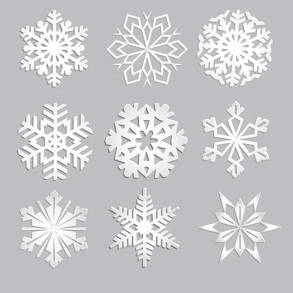 Juego de copos de nieve. Bonito adorno de invierno. Colección de copos de nieve — Vector de stock
