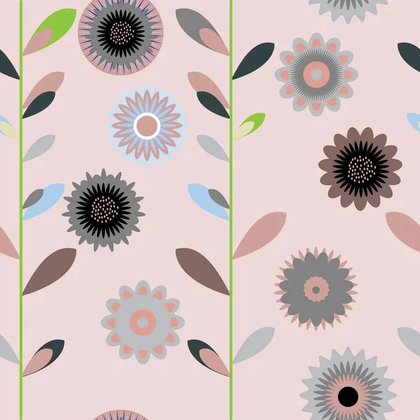 Plynulé barevné doodle květin vzorek pozadí, Skandinávie — Stockový vektor