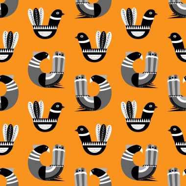 Fantezi kuşlar İskandinav tarzı ile Dikişsiz desen vektör Il