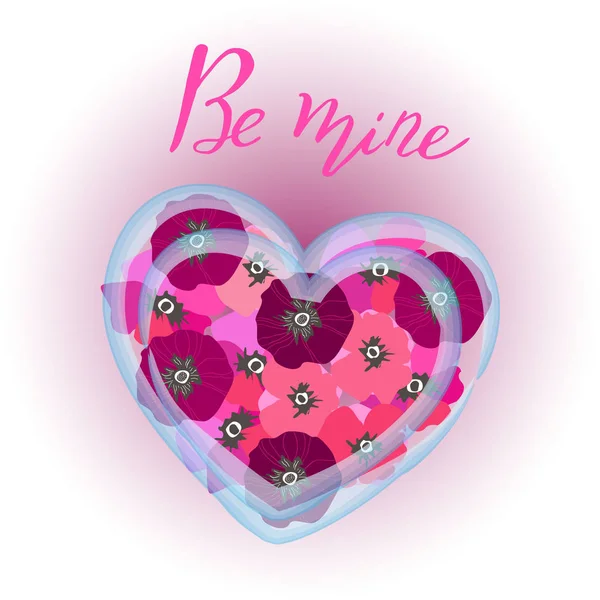 Srdce květy na Valentýna s romantickou nápis — Stockový vektor