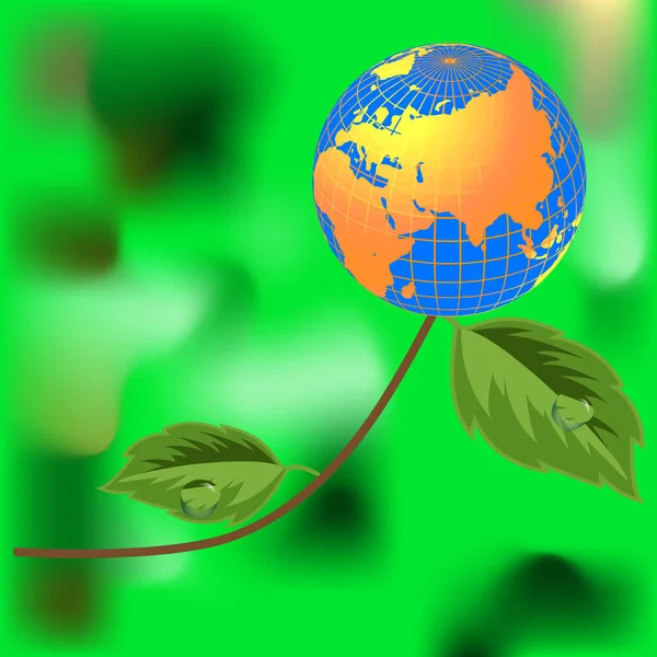 पृथ्वी दिवस, पर्यावरणीय संकल्पना. ग्रह पृथ्वी हिरव्या पाने वाईट — स्टॉक व्हेक्टर