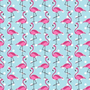 Kusursuz desenli egzotik pembe Flamingo, komik hassas benekli arka plan