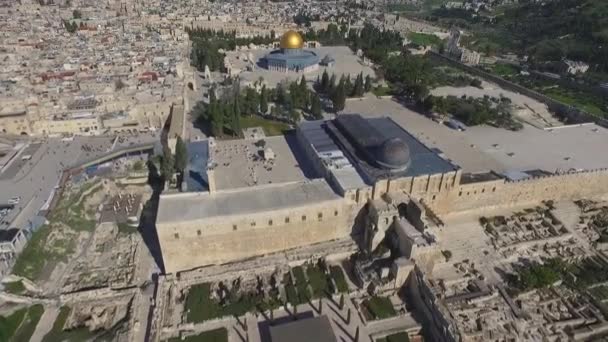 Дрон над мечетью Аль-Акса на Храмовой горе Иерусалим — стоковое видео