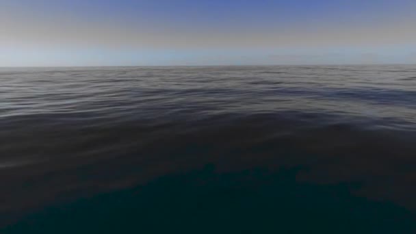 Voler à basse altitude au-dessus de la surface de l'eau de l'océan avec des ondulations et des vagues de mer bleue. Horizon vue sans fin  