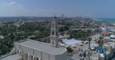 Jaffa, Tel Aviv, İsrail 'deki Saat Kulesi' ne insansız hava saldırısı. Ortadoğu şehrinde birlikte yaşam olan turistik anıt.. 