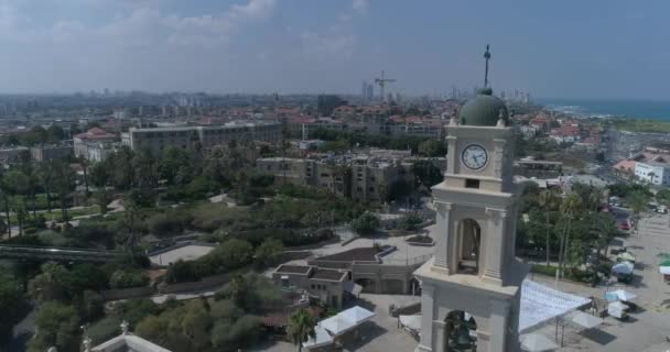 Aerial drone view Israel Tel Aviv - Yafo at St. Peters Church, Jaffa. An old ancient medieval worship place that express the coexist all religions — Stock Video