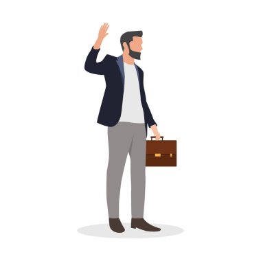 Düz karakter çizimi, iş adamları çalışıyor ve evrak çantası getiriyor. Web sitesi tasarımı, broşürler, afişler ve mobil uygulamalar gibi tüm ihtiyaçlar için uygundur