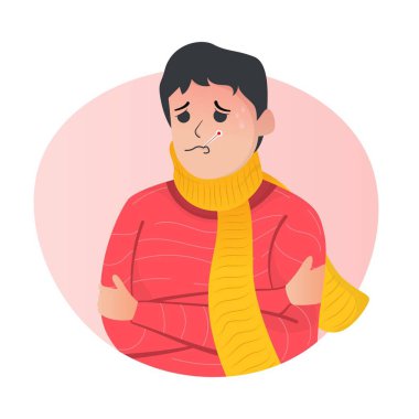 COVID-19 koronavirüs semptomları gösteren düz karakter illüstrasyonu. Web sitesi tasarımı, broşürler, afişler ve mobil uygulamalar gibi tüm ihtiyaçlar için uygundur