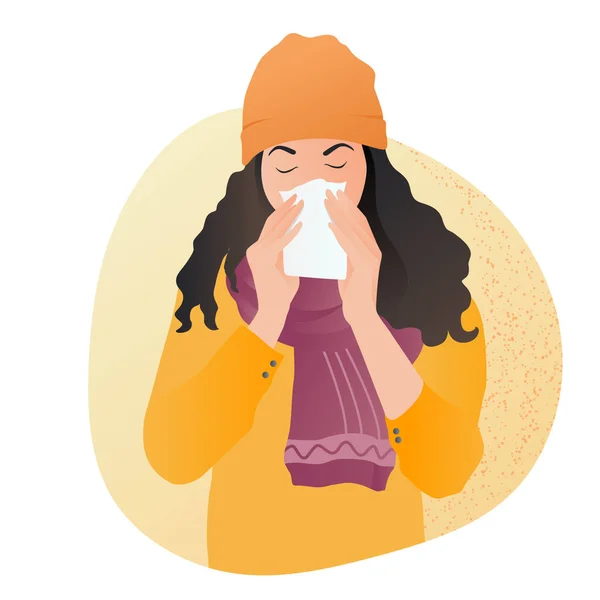 Flat Character Illustration People Flu Showing Covid Coronavirus Symptoms Suitable - Stok Vektor
