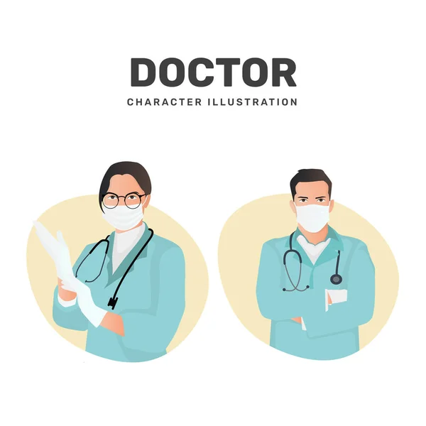 Ilustrasi Karakter Dokter Medis Selama Pandemi Covid Cocok Digunakan Untuk - Stok Vektor