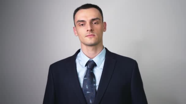 Happy Handsome Businessman Cheering Screaming While Wearing Suit Tie Cheerful — Stock Video