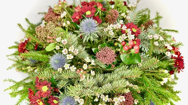 Composição Floral Beuatiful Arranjo Flores Coloridas Grinalda — Fotografia de Stock