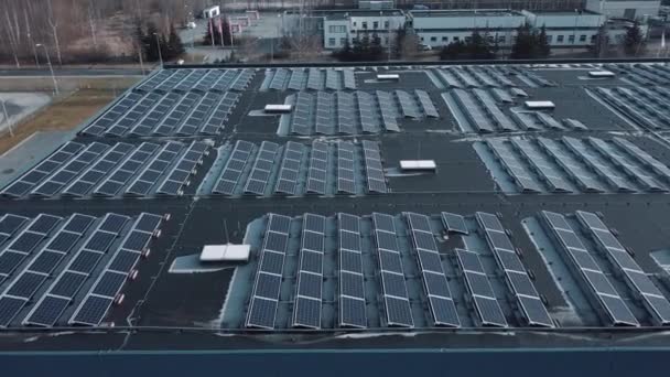 Vista Aérea Configuración Masiva Del Techo Del Panel Solar Energía — Vídeo de stock