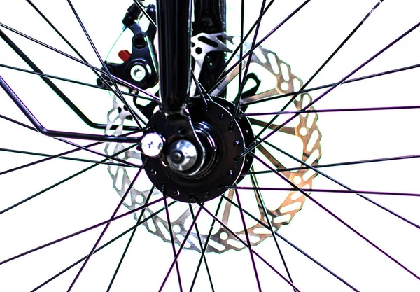 Κοντινό Τιμόνι Και Αλυσίδα Ορεινής Ποδηλασίας Θέα Τοπίου Του Disc — Φωτογραφία Αρχείου