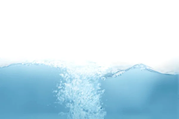 Transparent Blå Hav Bakgrund Närbild Djup Undervattensscen Vattenstänk Och Luftbubblor — Stockfoto