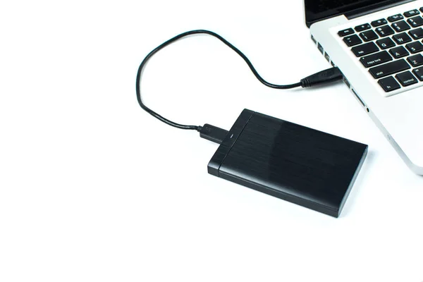 Gros Plan Disque Dur Externe Pour Connecter Ordinateur Portable Transférer — Photo