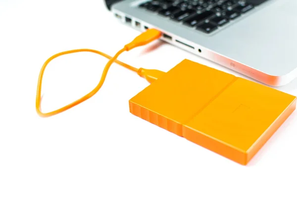 Fechar Unidade Disco Rígido Externo Para Conectar Laptop Transferência Backup — Fotografia de Stock