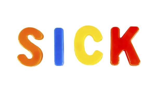 病気という言葉の組み合わせで子供のゲームのプラスチック文字 白い背景のプラスチック色の文字からのテキスト病気 — ストック写真