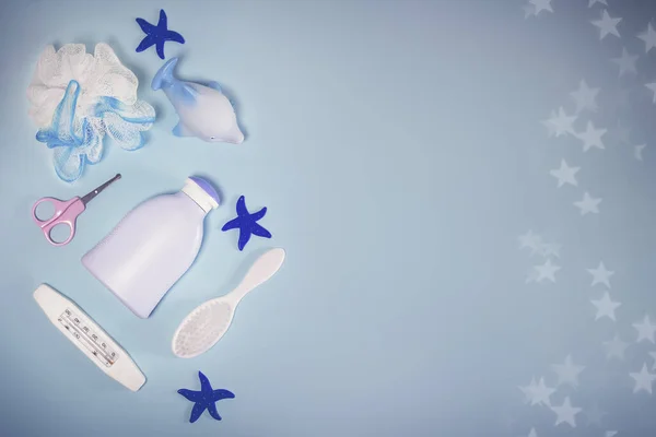 Higiene Infantil Artículos Baño Botella Champú Juguete Goma Esponja Peine — Foto de Stock