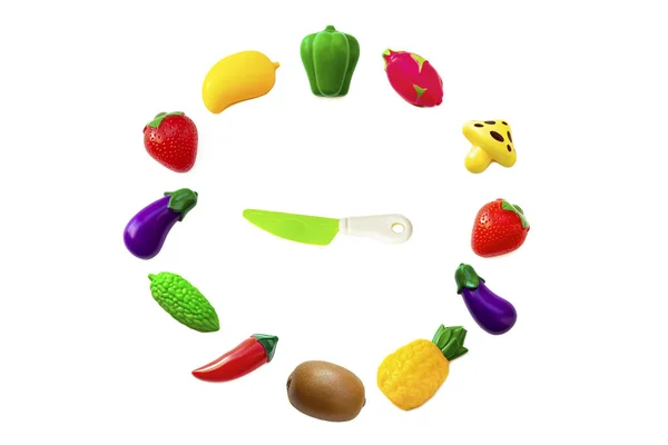 Toy Plastic Fruits Vegetable Collection Set Isolated White Background Plastic — Stock Photo, Image