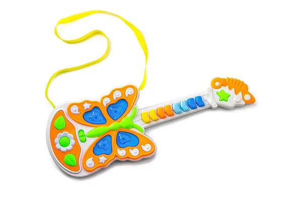 Guitarra Infantil Laranja Branca Isolada Fundo Branco — Fotografia de Stock