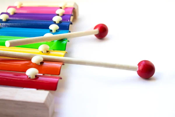 Juguete Madera Color Arco Iris Tono Xilófono Glockenspiel Aislado Sobre — Foto de Stock