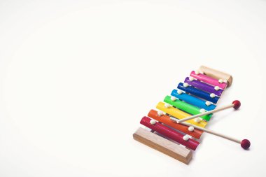 Gökkuşağı Renkli Ahşap Oyuncak 8 ton ksilofon glockenspiel kırpma yolu ile beyaz arkaplanda izole