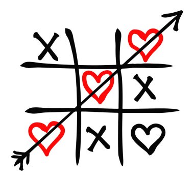Tictactoe game hearts arrow, valentines day