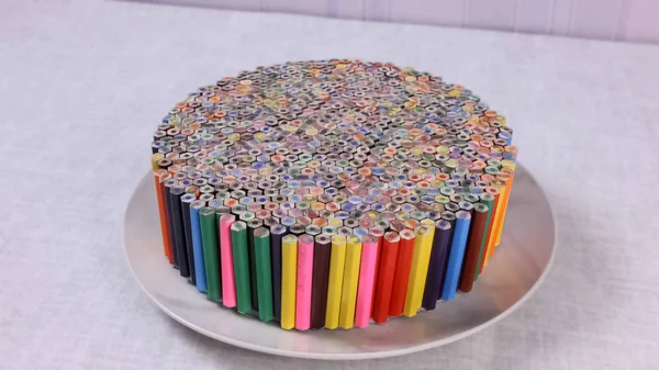 Bunch of sharpened colored pencils grouped in the circle