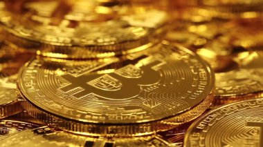 Altın Bitcoin madeni para arka plan, Dijital Kripto para birimi altın para