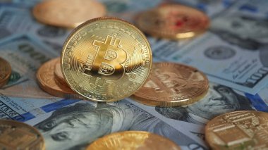 Altın Bitcoin dolar faturaları arka plan bize para