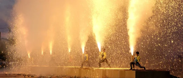 Tezutsu Hanabi Flames and Sparks . Hand-held Fireworks Festival. Japan