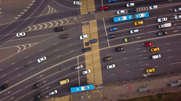 Aerial view of traffic on streets in city, transportation concept