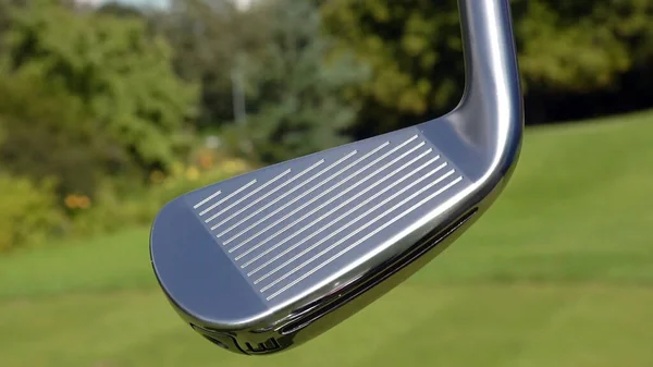 Golf Putter yeşil çimlerin üzerinde. Golf kulübü izole