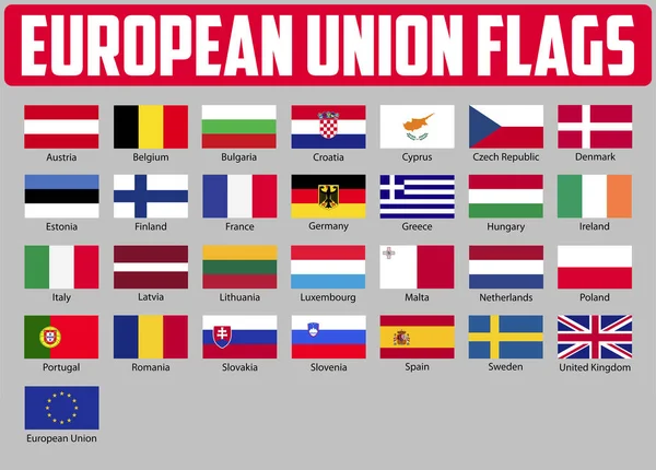 European Countries Union Flags European Union Flags Names — Stock Vector
