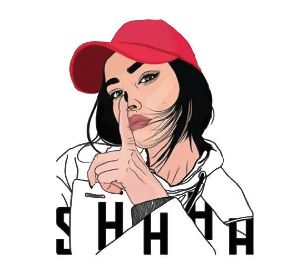 Kadın sessizlik işareti gösteriyor. Güzel bir kadın sessiz ol diyor. Parmaklarını dudağında gezdir. Shhh 'a sus ve sessiz ol mesajını ver. Parmak ile kadın sessiz jesti.