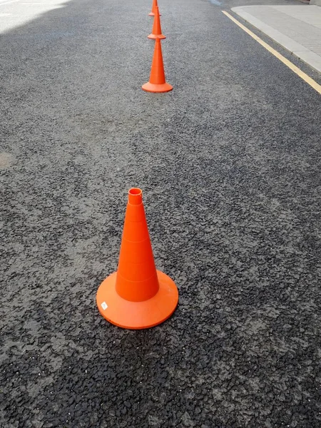 Orange Traffic Cone Background Black Crushed Mastic Asphalt — Stock Photo, Image