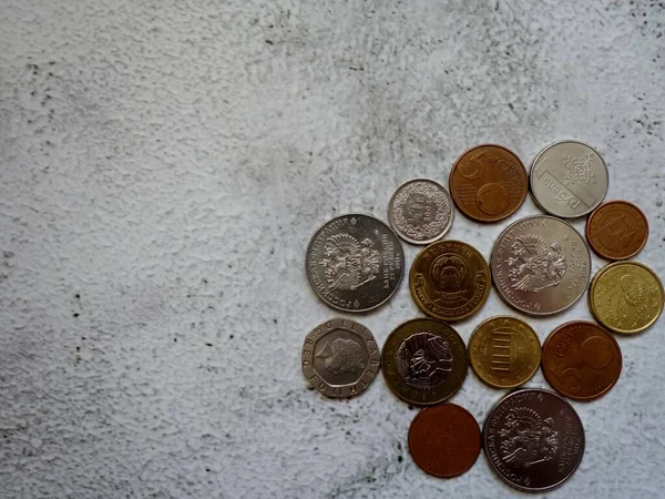 Disposición Monedas Metálicas Diferentes Países Superficie —  Fotos de Stock