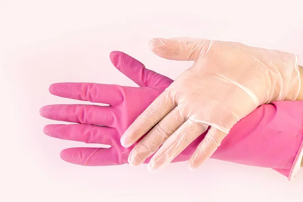 Hands Latex Rubber Gloves White Background — Stock Photo, Image