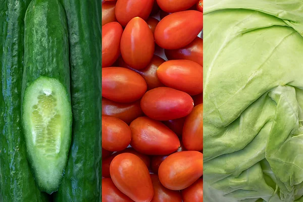 Fresh vegetables collage of three species