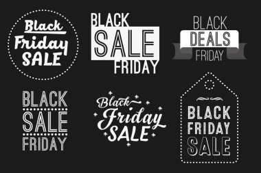 6 siyah Cuma satış rozetleri kümesi