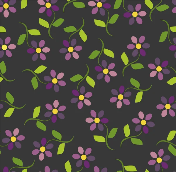 Fond gris sans couture avec des fleurs violettes — Image vectorielle